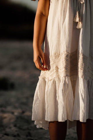 Elegant Cream Lace Detail Dress - Tea Princess Ivory Sage Dress - Girl Dresses For Hire