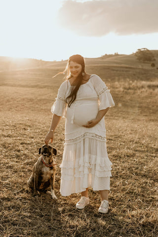 Bump Friendly Maternity Gown - The Boho Shed Angelica Dress - Maternity Dress Hire