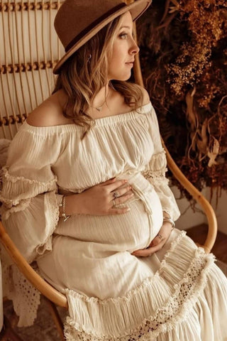 Crochet Sleeve Details Dress - The Boho Shed Angelica Dress - Maternity Dress Hire