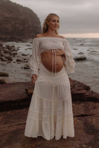 Fashion Two Piece Set Maternity Gown Beige One Size Women's Boho