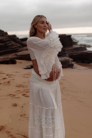 The Boho Shed Boho Soul Two Piece Set: Maternity Dress Hire - Boho Flowy Maternity Photoshoot Dress