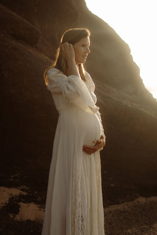 The Boho Shed Eloise Dress: Maternity Dress Hire - Flared Sleeves Boho Maternity Photoshoot Dress