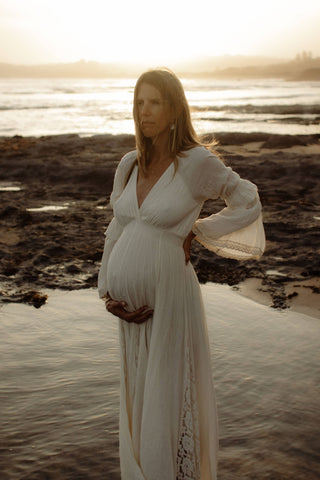 The Boho Shed Eloise Dress: Maternity Dress Hire - Turkish Cotton Maternity Photoshoot Dress