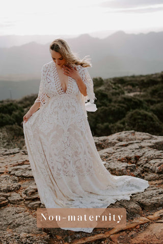 Maternity Wedding dress hire: We Are Reclamation Bewitched By Boho Gown - Vintage Lace Magic