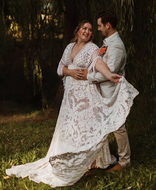 Elegant Deep Plunge V Neck Maternity Wedding Dress: We Are Reclamation Bewitched By Boho Gown