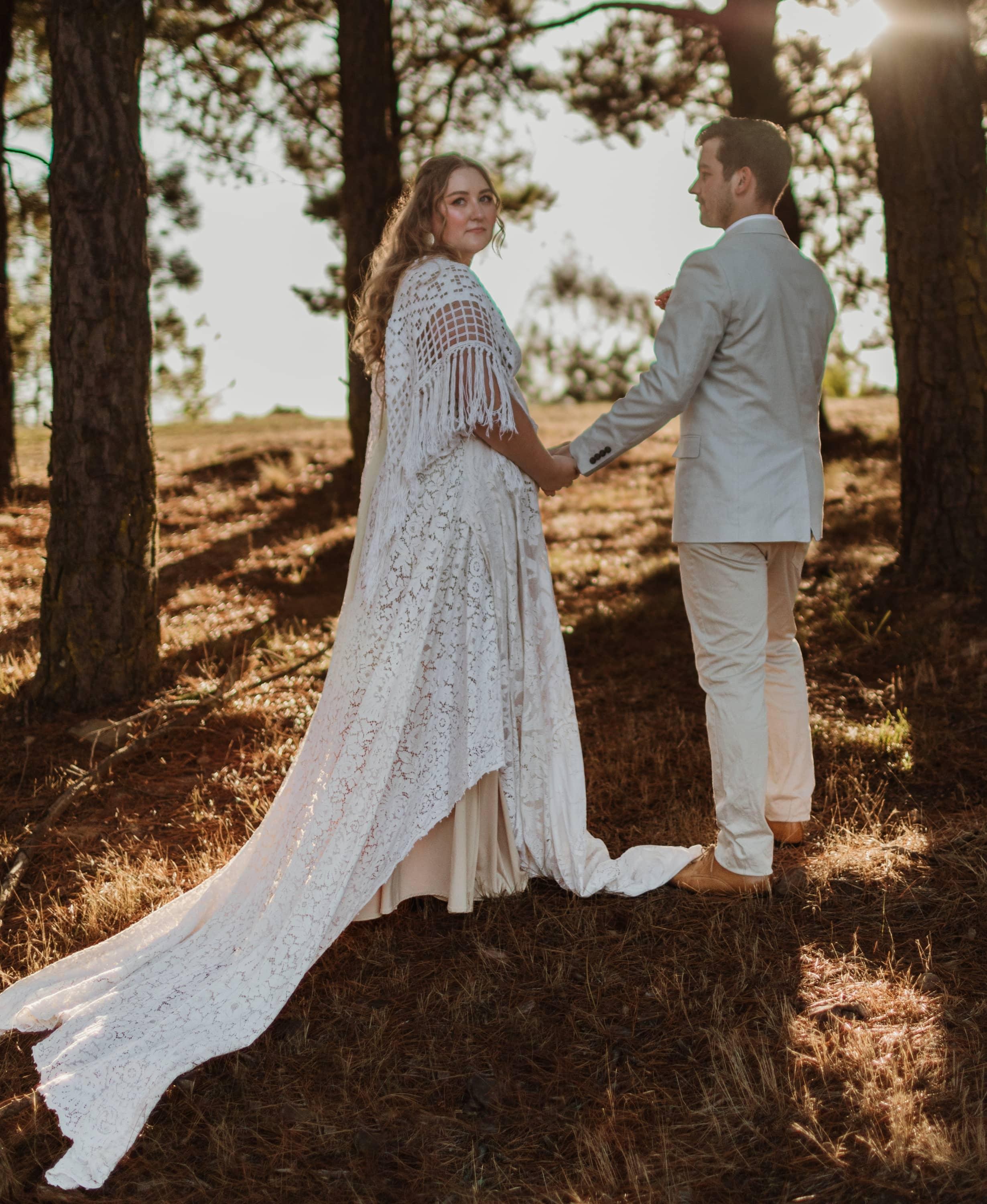 Wedtrend Women Boho Wedding Dress Ivory Lace Chiffon Trumpet Sleeve Beach Bridal  Dress – WEDTREND