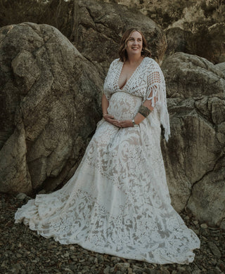 Lace Maternity Dress Hire for Photoshoot: We Are Reclamation Bewitched By Boho Gown
