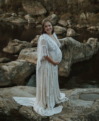 Boho Plus Size Friendly Maternity Dress Hire for Photoshoot: We Are Reclamation Bewitched By Boho Gown