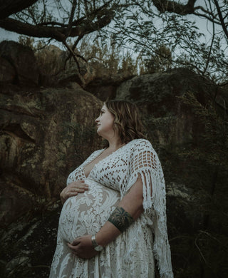 Size Inclusive Lace Maternity Dress Hire for Photoshoot: We Are Reclamation Bewitched By Boho Gown