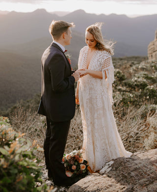 Deep Plunge V Neck Maternity Wedding Dress Hire: We Are Reclamation Bewitched By Boho Gown