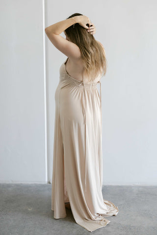 Low back maternity slip dress in nude colour