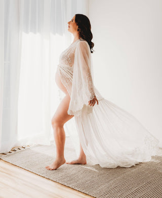 Unlined Sheer Lace Gown: We Are Reclamation Bloom Where You Are Gown - Maternity Dress Hire