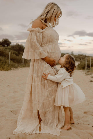 Chiffon Maternity Photoshoot Gown - We Are Reclamation Chiffon Delight Gown - Beige - Maternity Dress HIre