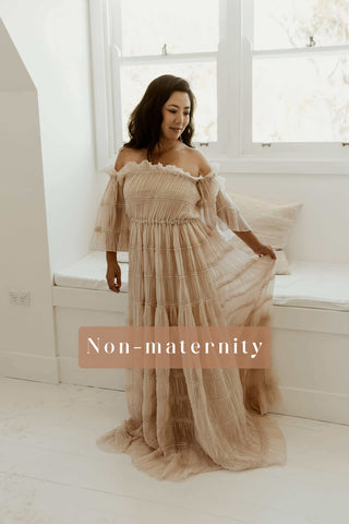 Reclamation Gown Rental - We Are Reclamation Chiffon Delight Gown - Beige - Maternity Dress Hire Australia