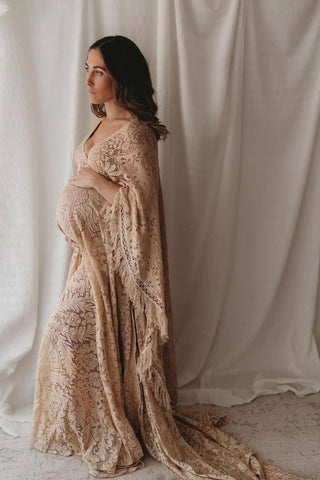 Magical Maternity Photoshoot Attire - Dark Ivory Lace Gown - Maternity Dress Hire - We Are Reclamation Magic Maker Gown - Dark Ivory - Reclamation Gown Rental Australia