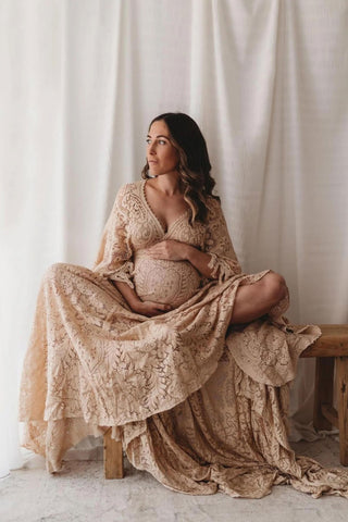 Vintage French Lace Maternity Dress Hire - We Are Reclamation Magic Maker Gown - Dark Ivory - Reclamation Gown Rental Australia