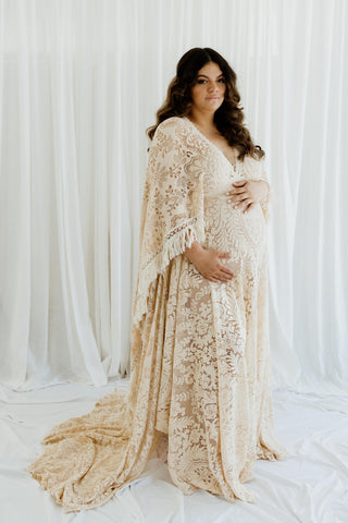 Perfect for Weddings - Dark Ivory Lace Maternity Dress Hire - We Are Reclamation Magic Maker Gown - Dark Ivory - Reclamation Gown Rental Australia