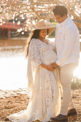 Boho Lace Maternity Dress Hire for Photoshoots and Weddings - We Are Reclamation Magic Maker Gown - Ivory - Reclamation Gown Rental Australia