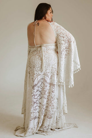 Open back boho wedding dress hire