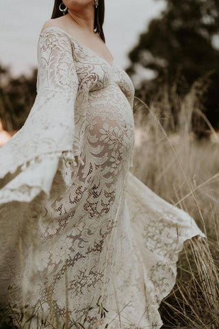 Stunning Unlined Lace Maternity Dress Hire - We Are Reclamation Magic Maker Gown - Ivory - Reclamation Gown Rental Australia