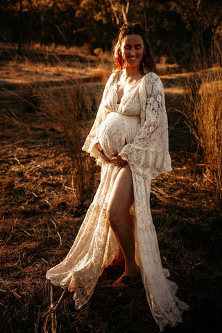 Off-White Ivory Lace Maternity Dress Hire - We Are Reclamation Much Love Gown - Reclamation Gown Rental Australia