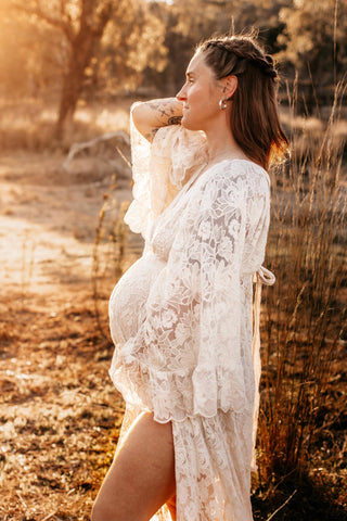 Flirty High Side Slit Maternity Dress Hire - We Are Reclamation Much Love Gown - Reclamation Gown Rental Australia