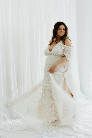 Chic Lace Fully-Lined Maternity Dress Hire - We Are Reclamation There Is Only This Moment Gown - Reclamation Gowns Rental Australia