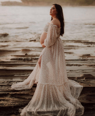 Sheer Floral Maternity Dress Hire for Photoshoots - We Are Reclamation There’s Nothing Quite Like You Two Piece Floral Gown - Reclamation Gown Rental Australia