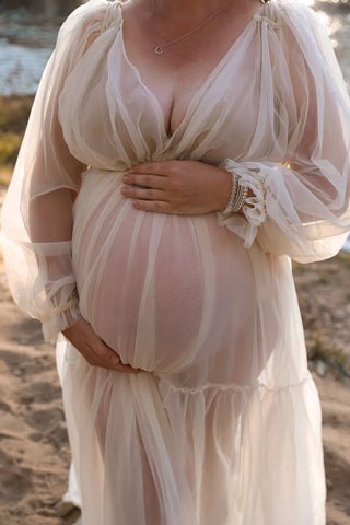 We Are Reclamation Wish For It Gown: Maternity Dress Hire - Sheer Flowy Maternity Gown for Photoshoots