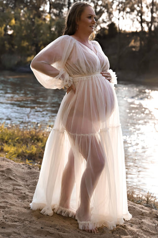 We Are Reclamation Wish For It Gown: Whimsical Maternity Dress Hire - Cuff Sleeves Maternity Gown for Photoshoots