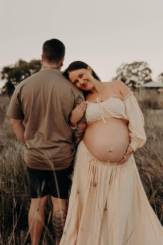 Elasticated Maternity Gown - Comfortable and Stylish Maternity Dress Hire - We Are Reclamation There Is Nothing Quite Like You Two Piece Gown - Reclamation Gown Rental Australia