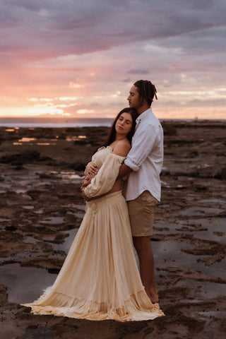Linen Gauze Pregnancy Gown - Maternity Dress Hire - We Are Reclamation There Is Nothing Quite Like You Two Piece Gown - Reclamation Gown Rental Australia