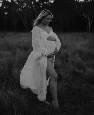 Breathable Semi-Sheer Maternity Dress Hire - White Lotus Tulle Maxi Dress