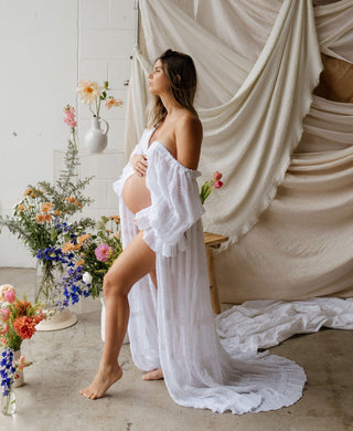 Flowy and Elegant Maternity Dress Hire with Split - White Lotus Tulle Maxi Dress