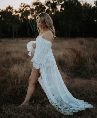 Ethereal White Lotus Tulle Maxi Dress - Maternity Dress Hire