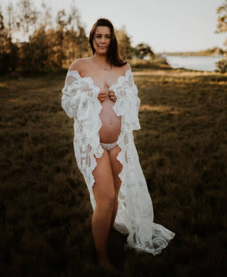 Elegant Lace Robe for Photoshoots and Weddings - Maternity Dress Hire - Willow White Lace Robe