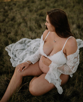 Radiant Maternity Moments with Willow White Lace Robe - Maternity Dress Hire