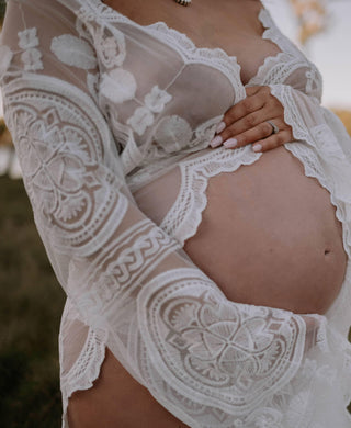 Intricate Floral Lace Maternity Dress Hire - Willow White Lace Robe