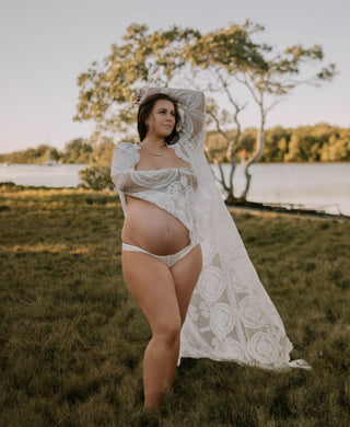 Willow White Lace Robe - Wedding and Maternity Lace Robe Rental - Maternity Dress Hire
