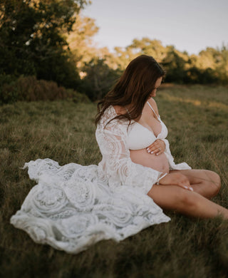 Soft Lace Maternity and Wedding Robe Rental with Wavy Edges - Willow White Lace Robe