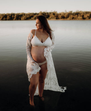 Floral Lace Maternity Robe Rental - Willow White Lace Robe - Maternity Dress Hire