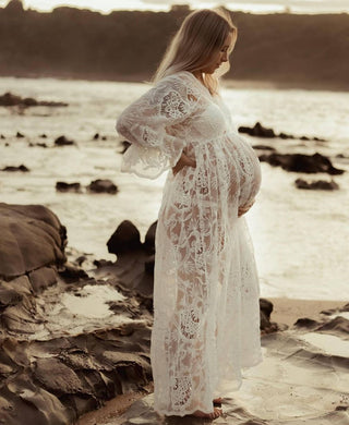 Zale The Label Daphne White Lace Maxi Dress - Ethereal Lace Motif Maternity Dress Hire