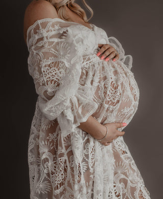 Elegant White Lace Maxi Maternity Dress Hire - Zale The Label Daphne White Lace Maxi Dress