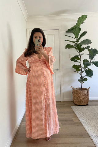 Peach maternity baby shower dress hire