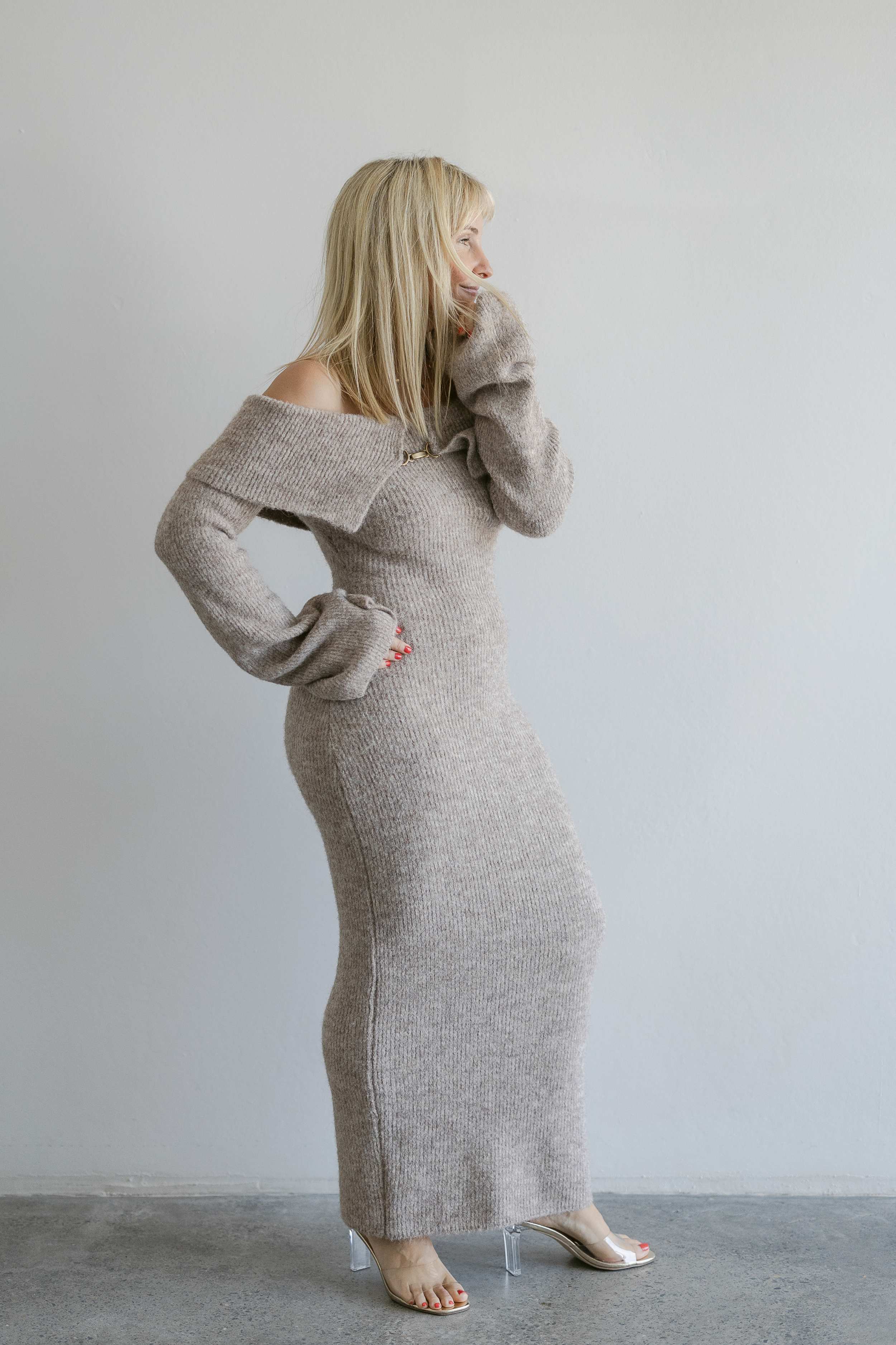 baxter knit dress Meshki - Baxter Off Shoulder Fluffy Knit Midi Dress