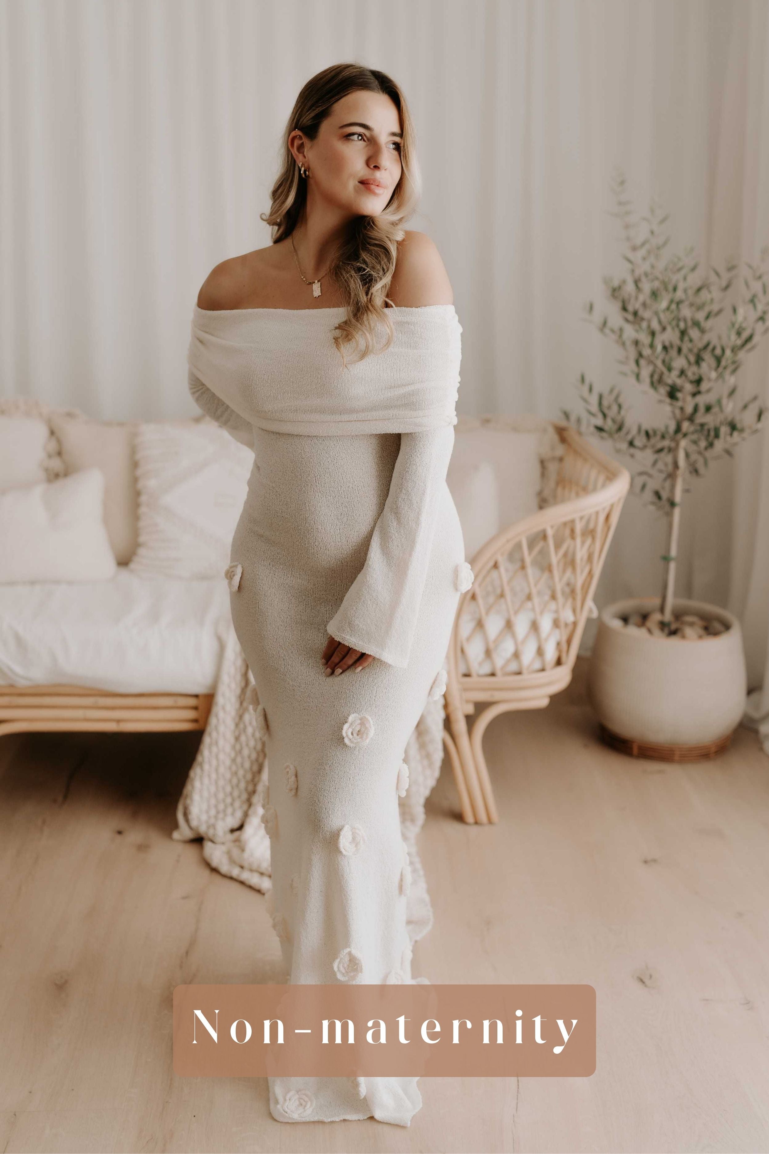 kiki off shoulder knit rose maxi dress - ivory Kiki Off Shoulder Knit Rose Maxi Dress / Ivory | MESHKI