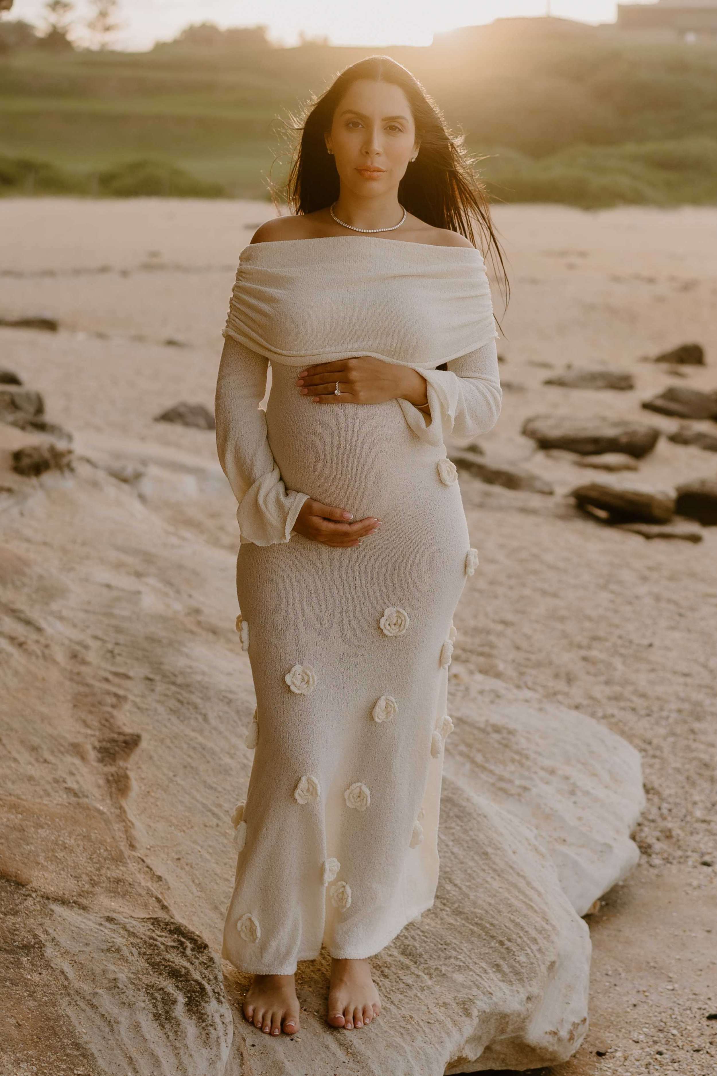 Meshki Kiki Off Shoulder Knit Rose Maxi Dress Meshki Kiki Off Shoulder Knit Rose Maxi Dress