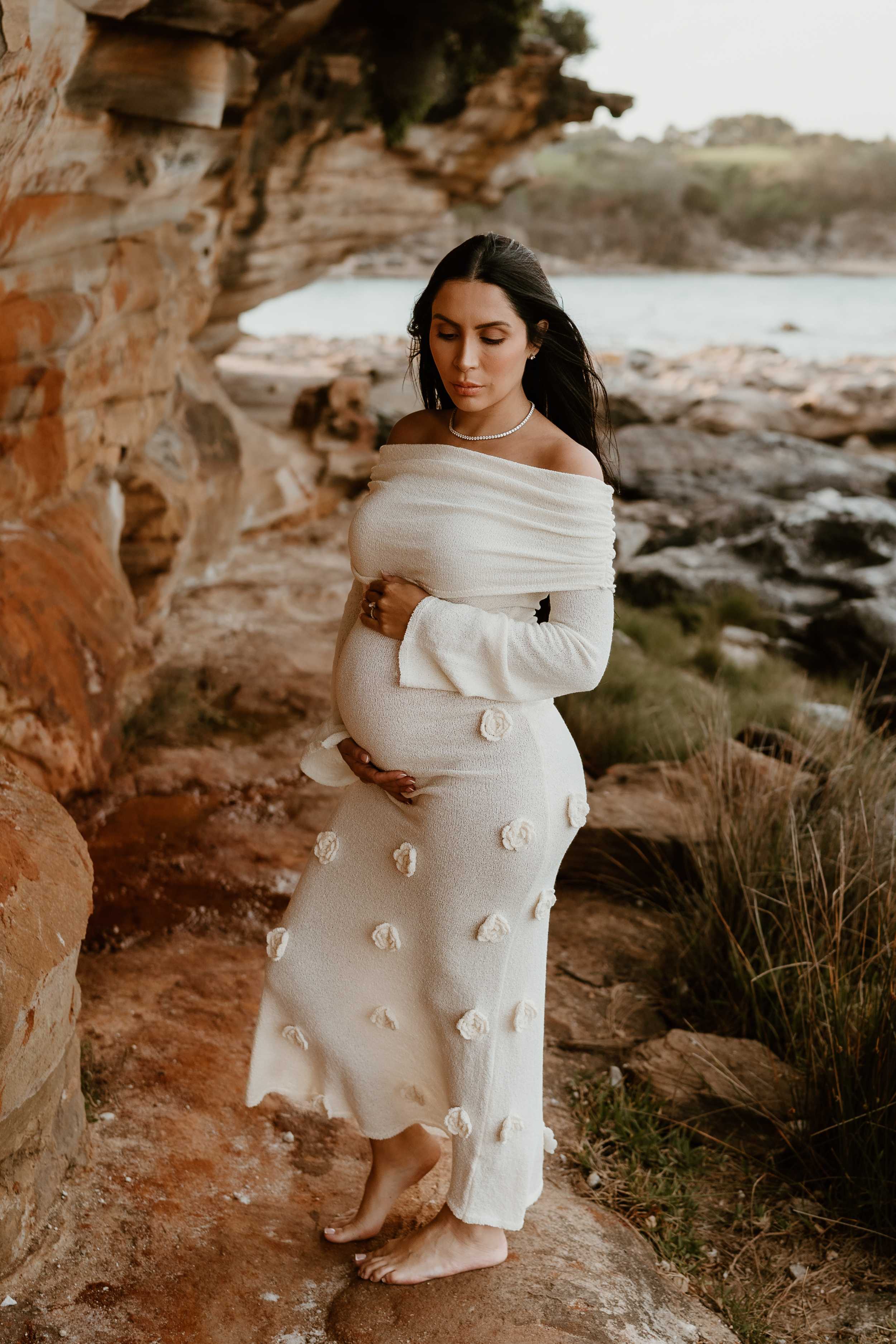 Meshki Kiki Off Shoulder Knit Rose Maxi Dress Mama Rentals