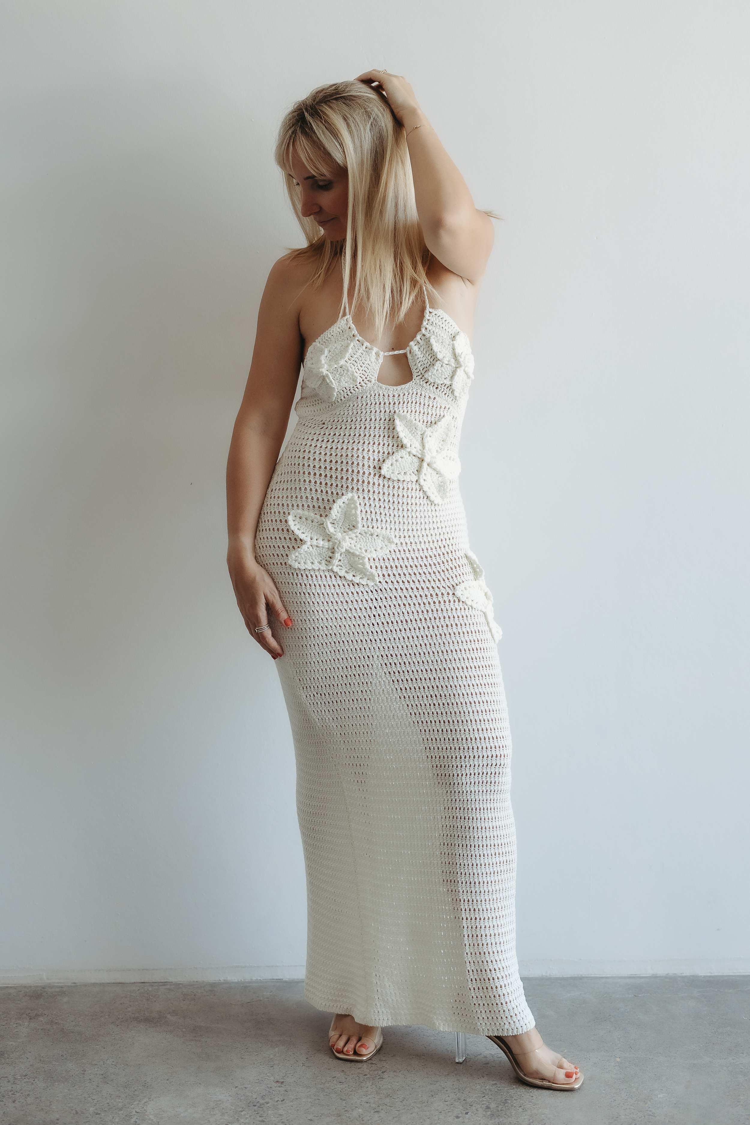 Meshki Kyla Floral Crochet Maxi Dress - For Sale Meshki Kyla Floral Crochet Maxi Dress - For Sale