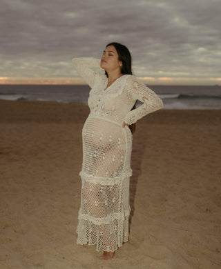 Cream Crochet Maxi Dress - Perfect for Maternity - Maternity Dress Hire Australia